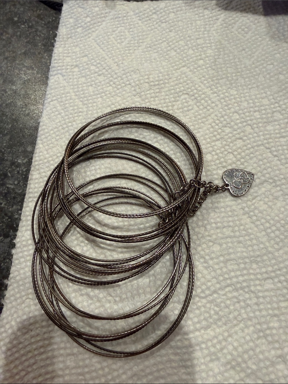 Jessica Simpson Silver-Tone Multi Bangle Bracelet with Heart Charm